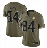 Men's Minnesota Vikings #84 Randy Moss 2022 Olive Salute To Service Limited Stitched Jersey,baseball caps,new era cap wholesale,wholesale hats
